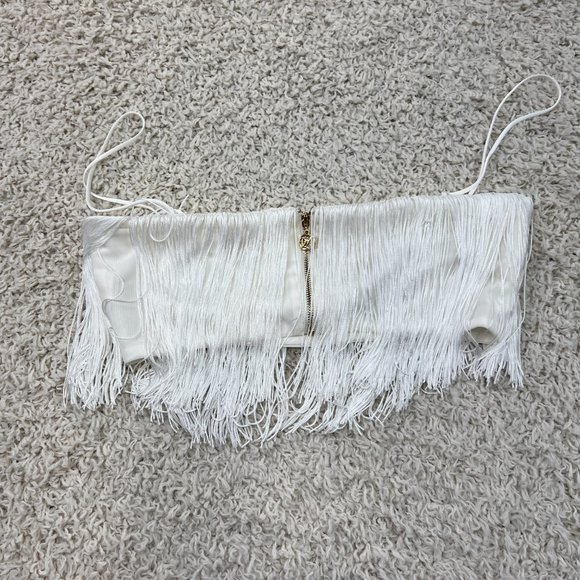 Meshki Fringe Crop Top White Small - Picture 8 of 9